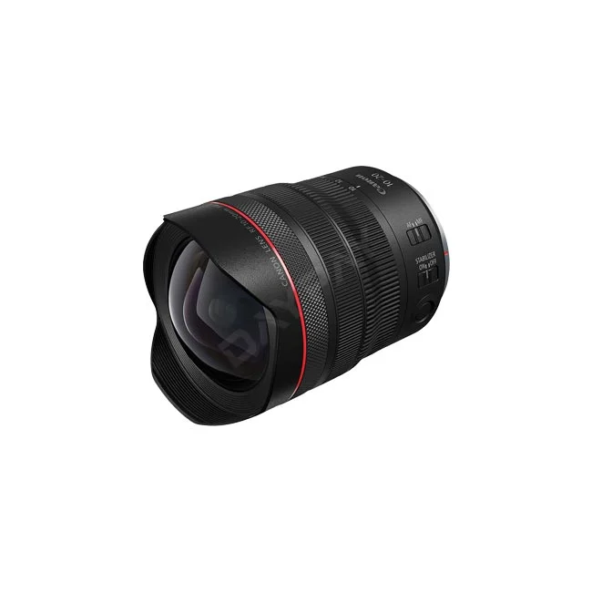 Canon RF10-20mm F4 L IS STM レンズ本体の斜め前からの外観