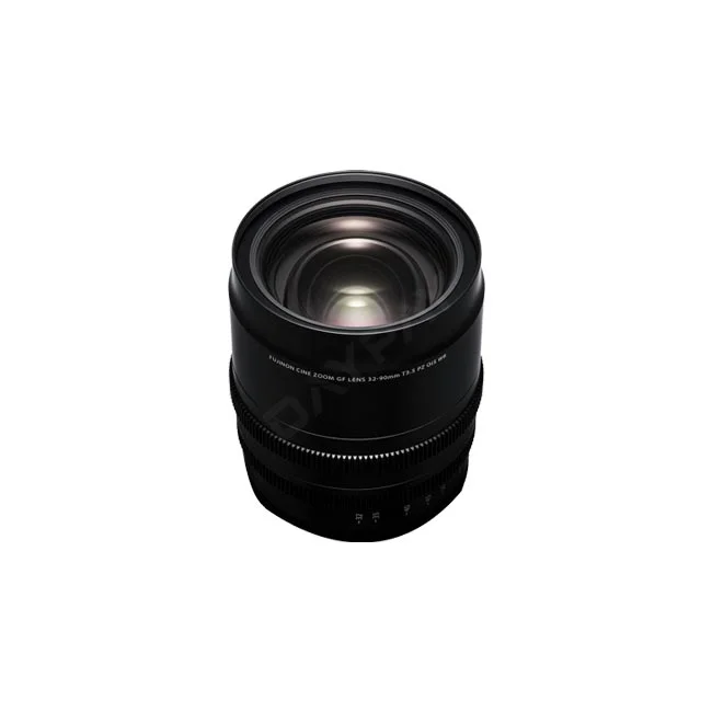 Fujifilm GF32-90mmT3.5 PZ OIS WR レンズの正面斜め上からの外観