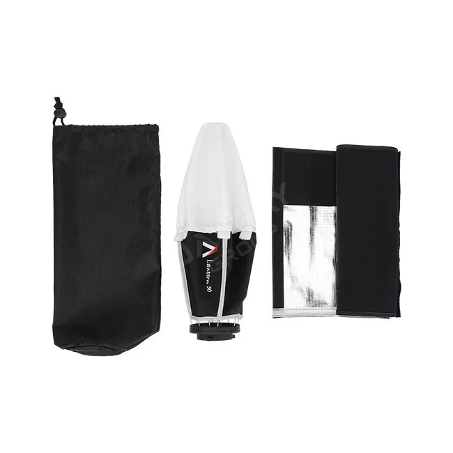 デイペイレンタル｜DAYPAY RENTALでレンタル可能なAputure Lantern 30ソフトボックスの本体、専用収納バッグ、ライトコントロールスカートの付属品一覧を示す撮影機材レンタルの詳細画像