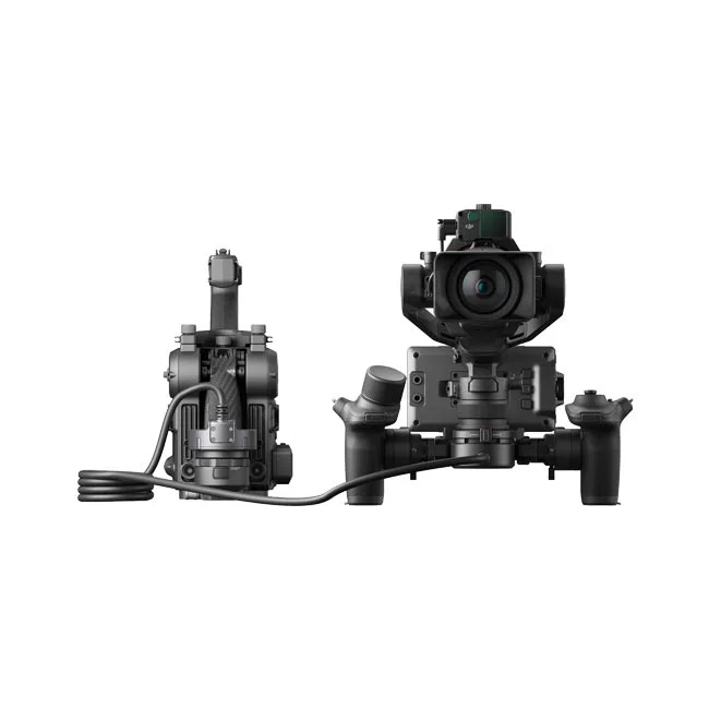 DJI Ronin 4D Flex 本体と接続ケーブル、ハンドグリップの構成