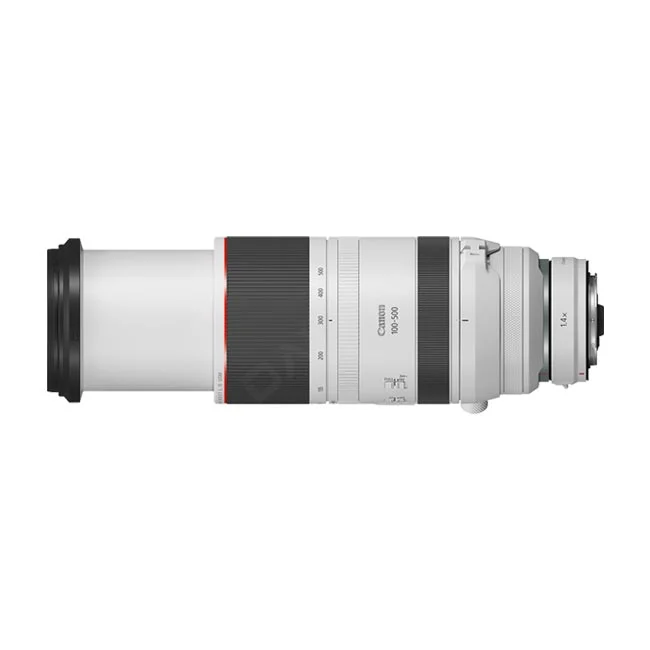 Canon RF100-500mm F4.5-7.1L IS USM ズームレンズの全体像(側面・レンズ本体)