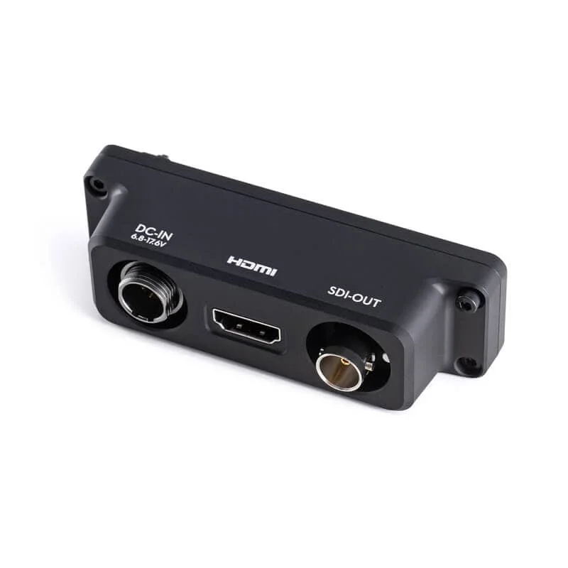 DJI High-Bright Remote Monitorの側面にあるDC入力、HDMI、SDI出力端子