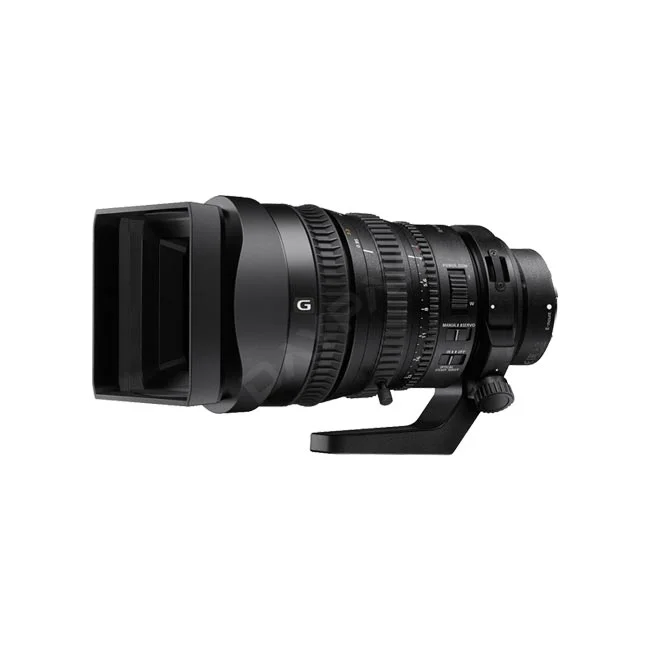 Sony FE PZ 28-135mm F4 G レンズ本体と角型フードの側面、操作リングおよび三脚座