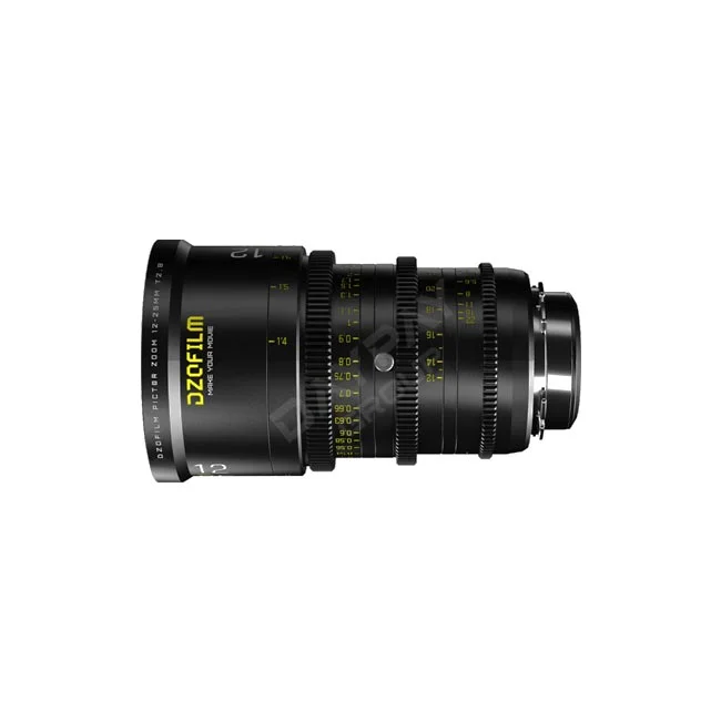 Dzofilm Pictor 12-25mm T2.8 シネマレンズの側面全体像。デイペイレンタル｜DAYPAY RENTALで取り扱う撮影機材レンタルの詳細画像。