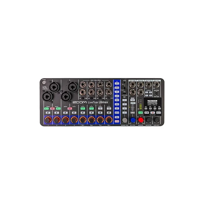 ZOOM LiveTrak L6max デジタルミキサーの操作パネルと端子