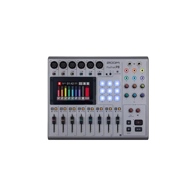 ZOOM PodTrak P8 レコーダーの天面操作部と端子群