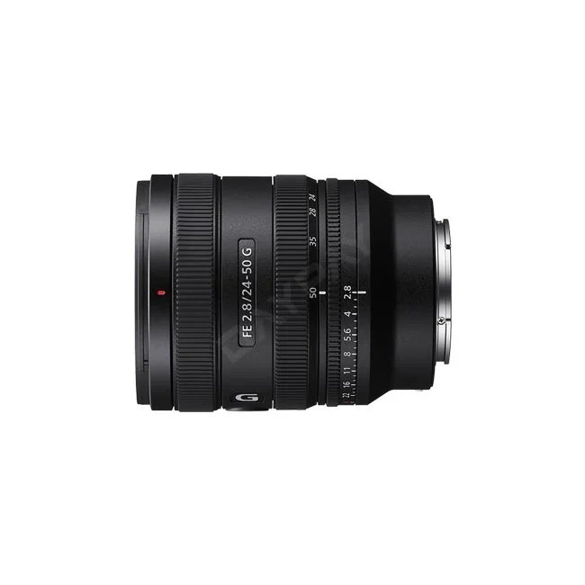 Sony FE 24-50mm F2.8 側面のズームリング・ピントリングおよび指標表示