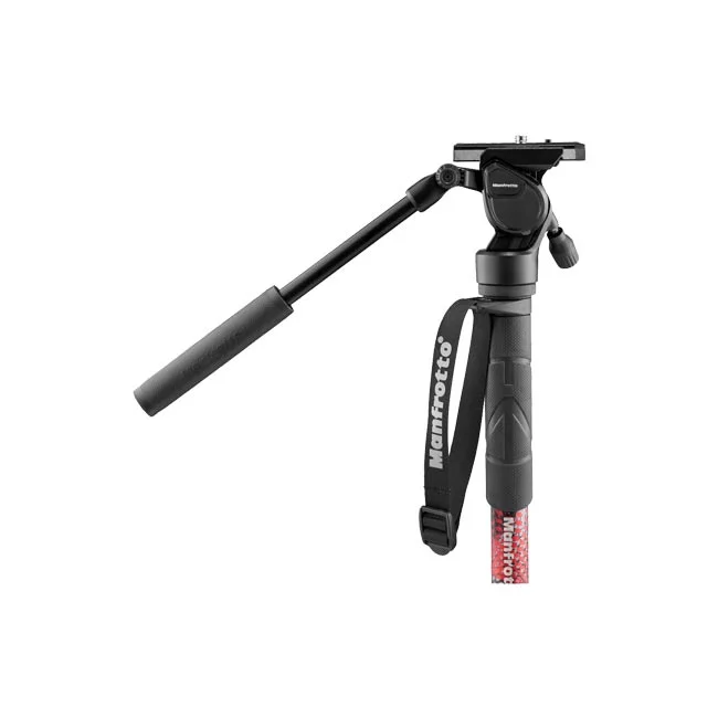Manfrotto Element MII Video Monopodのビデオ雲台およびパンハンドル部分の拡大図
