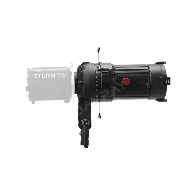 アプチャー Spotlight Mini 36° レンズキットの側面図。STORM 80cに装着された状態を示す撮影機材レンタル・機材レンタル用の詳細画像。デイペイレンタル｜DAYPAY RENTAL