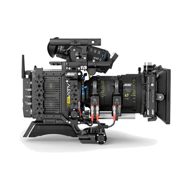 ARRI Alexa Mini LF レンタル - MVF-2ビューファインダーとレンズを装着した側面スタイル