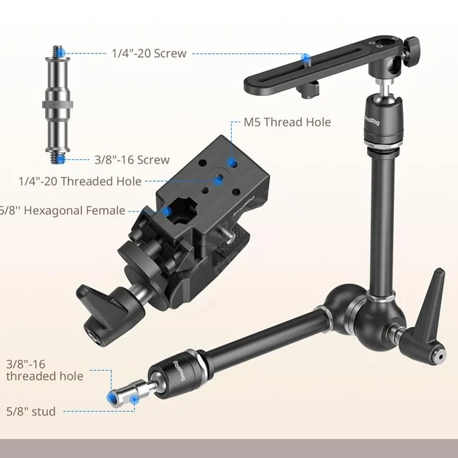 SmallRig 4862 Super Clamp Magic Arm Kit 各部のネジ穴やスタッド構造を示す解説図
