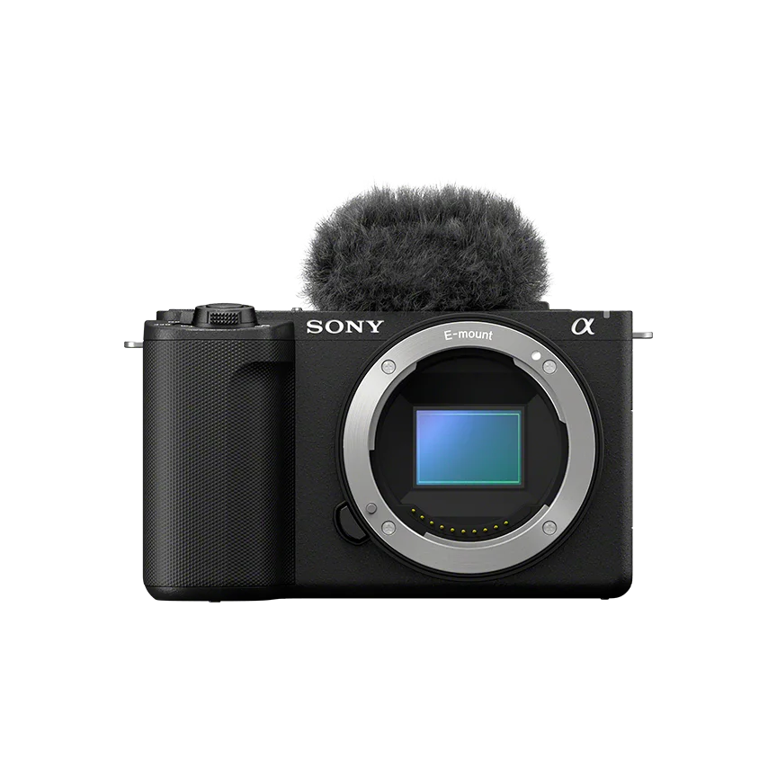 Sony ZV-E10M II 正面(ウインドスクリーン装着状態)