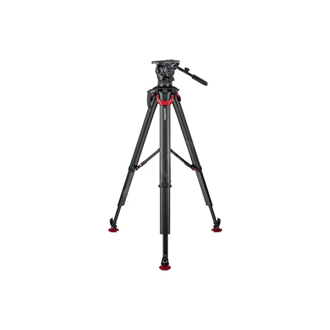 Sachtler aktiv12T flowtech MS 三脚の全体像（ミッドスプレッダー装着状態）