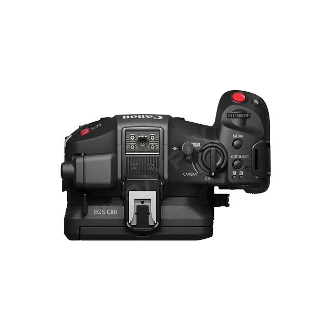 キヤノン Canon EOS C80 カメラレンタルの上部操作系・ボタン配置を示す詳細画像。デイペイレンタル｜DAYPAY RENTALの撮影機材レンタルでご利用いただける機材の本体上部です。