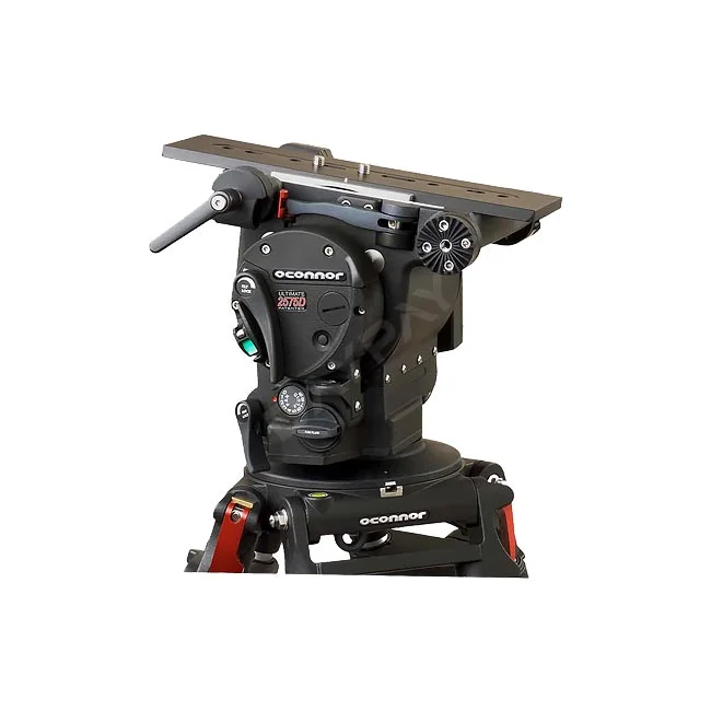 Oconnor 2575D 150φ Fluid Head の側面操作部とプラットフォーム全体