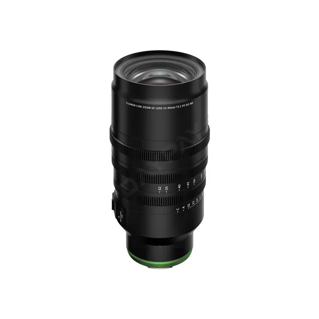 Fujifilm GF32-90mmT3.5 PZ OIS WR シネマレンズの全体像（斜め上からの角度）
