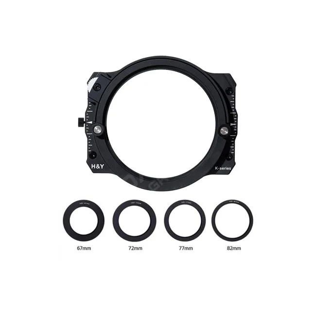 H&Y 100mm K-Series Filter Holder MK II 本体と、67mm、72mm、77mm、82mmの各サイズのアダプターリング