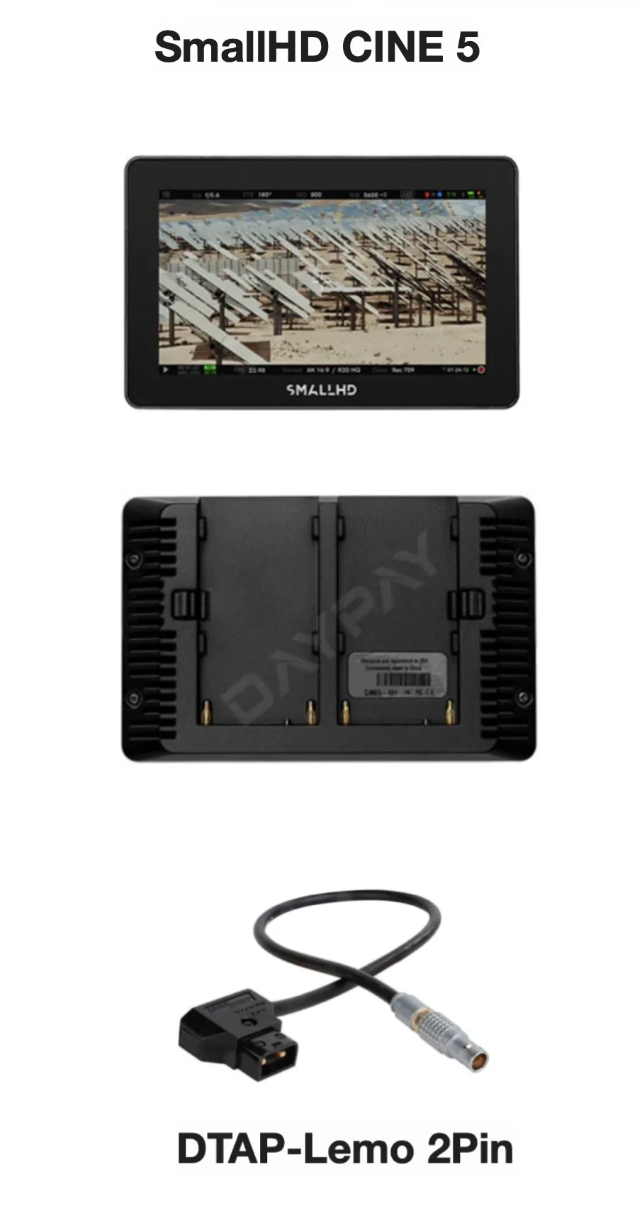 SmallHD CINE 5 モニターの本体および付属品の仕様画像