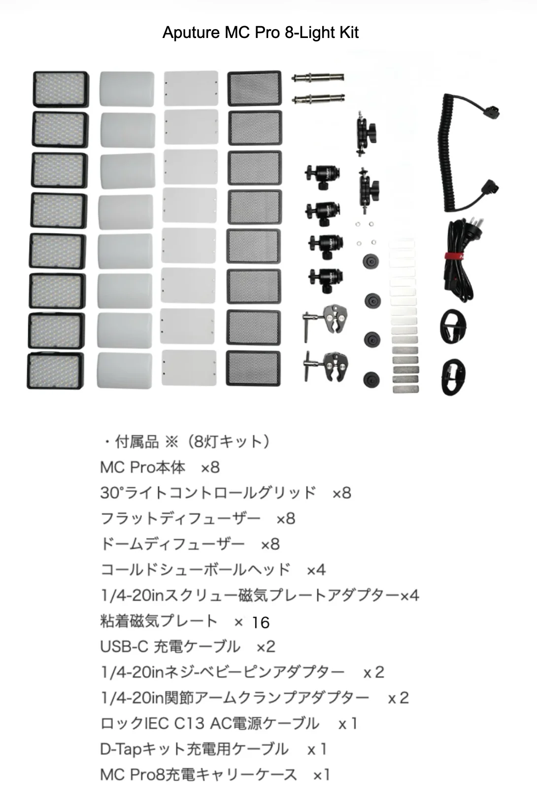 Aputure MC Pro 8-Light Kitの仕様画像 1