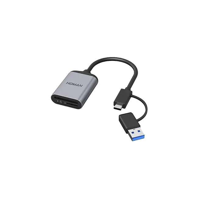 デイペイレンタル｜DAYPAY RENTALでレンタル可能なHoman UHS-II / SD&micro SD Card Readerの本体とケーブルを示す画像