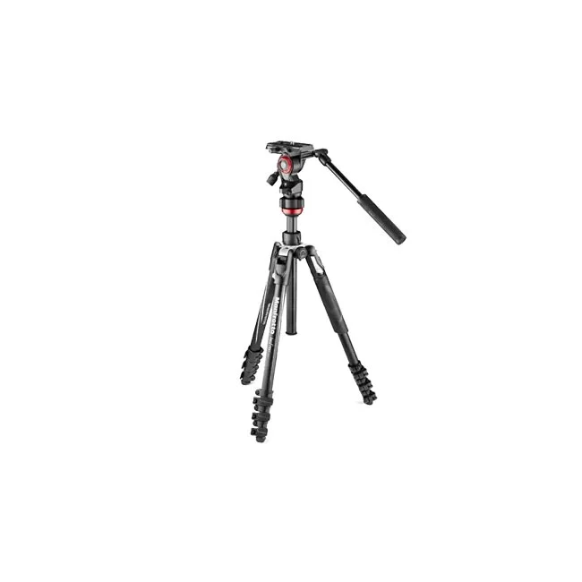デイペイレンタル｜DAYPAY RENTALでレンタルできるManfrotto befree live ビデオ三脚の全体像。フルード雲台とレバーロック式脚部を備えた撮影機材レンタル用の三脚
