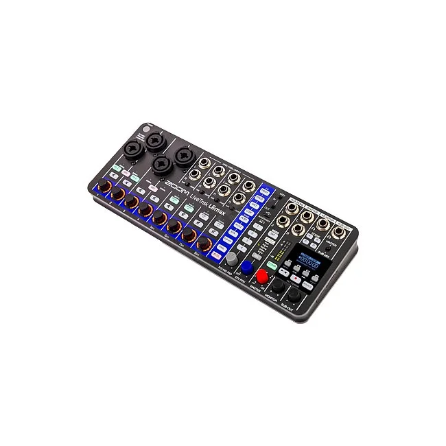 ZOOM LiveTrak L6max デジタルミキサーの機材レンタルならデイペイレンタル｜DAYPAY RENTAL。音声端子や多数のツマミを備えたコンパクトな本体。