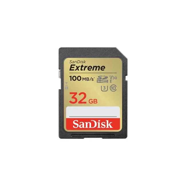 サンディスク エクストリーム SDカード 32GBの製品画像。カメラレンタルや撮影機材レンタルでご利用いただけるデイペイレンタル｜DAYPAY RENTALのSDカードです。