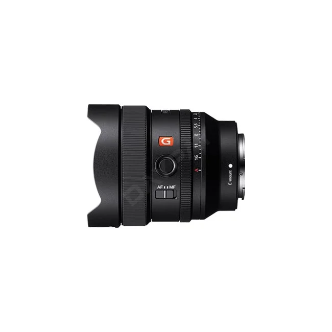 デイペイレンタル｜DAYPAY RENTALで取り扱うソニー製単焦点レンズ「Sony FE 14mm F1.8 GM」の側面外観。カメラレンタル・撮影機材レンタル向けのレンズ本体。