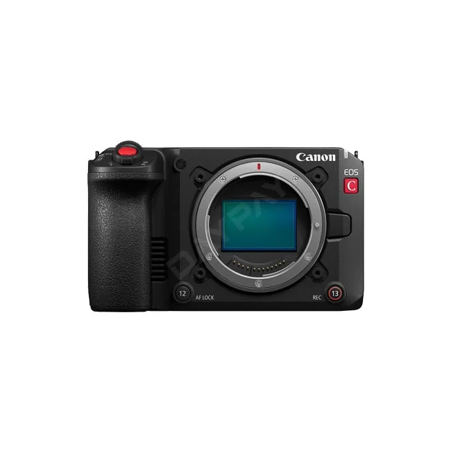 キヤノンのシネマカメラ「Canon EOS C50」の本体正面を捉えた撮影機材レンタルの商品画像。デイペイレンタル｜DAYPAY RENTALで提供するカメラレンタル用のプロ用機材です。