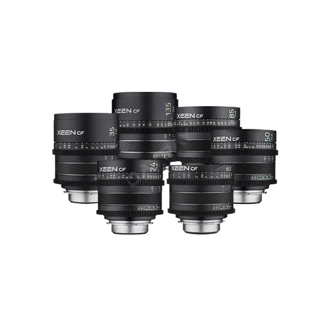 撮影機材レンタルならデイペイレンタル｜DAYPAY RENTAL。Samyang XEEN CF シネマレンズ各焦点距離モデルの全体像。