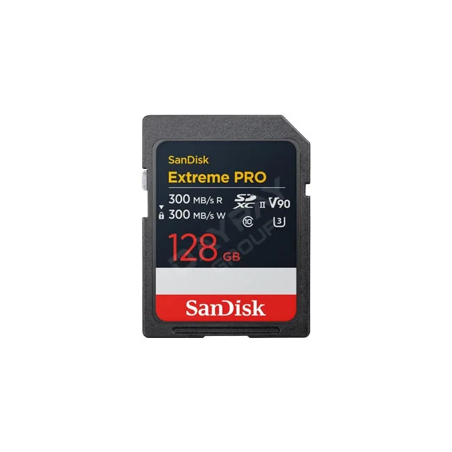 カメラレンタル・撮影機材レンタルならデイペイレンタル｜DAYPAY RENTAL。SanDisk Extreme PRO SDXC UHS-Ⅱ 128GB (V90) SDカードの製品本体表面。