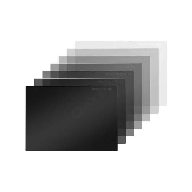 デイペイレンタルでレンタルできるMitomo True NDフィルター（4x5.65インチ）の製品画像。撮影機材レンタルに最適な複数のNDフィルターが並んでいます。