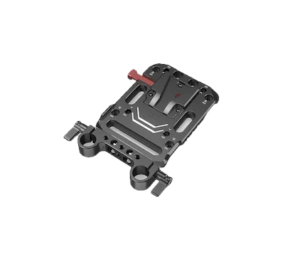 デイペイレンタル｜DAYPAY RENTALのカメラレンタルでご利用いただけるSmallRig V-mount battery plate 15φ（3016）の製品画像。撮影機材レンタルにおける機材リグ構築に便利なデュアル15mm径ロッドクランプ付きVマウントバッテリー用プレート。