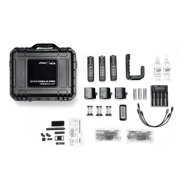 PMI Smoke NINJA PRO TRIDENT Kit 하드 케이스와 포함된 전체 구성품 및 액세서리