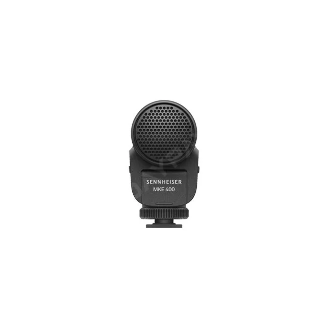 Sennheiser MKE 400 정면 전면 윈드스크린과 로고