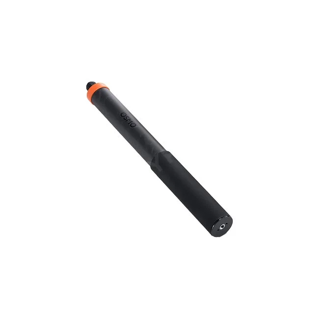 DJI Osmo 2.5m 확장 카본 파이버 셀피 스틱의 검은색 본체와 주황색 고정 링이 보이는 사선 이미지