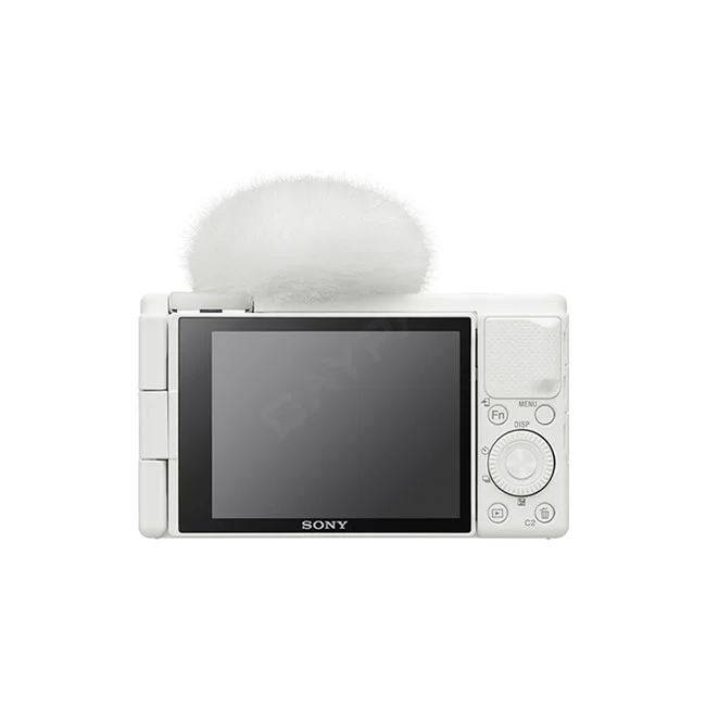 Sony ZV-1 후면 LCD 화면과 조작 버튼 및 장착된 윈드스크린