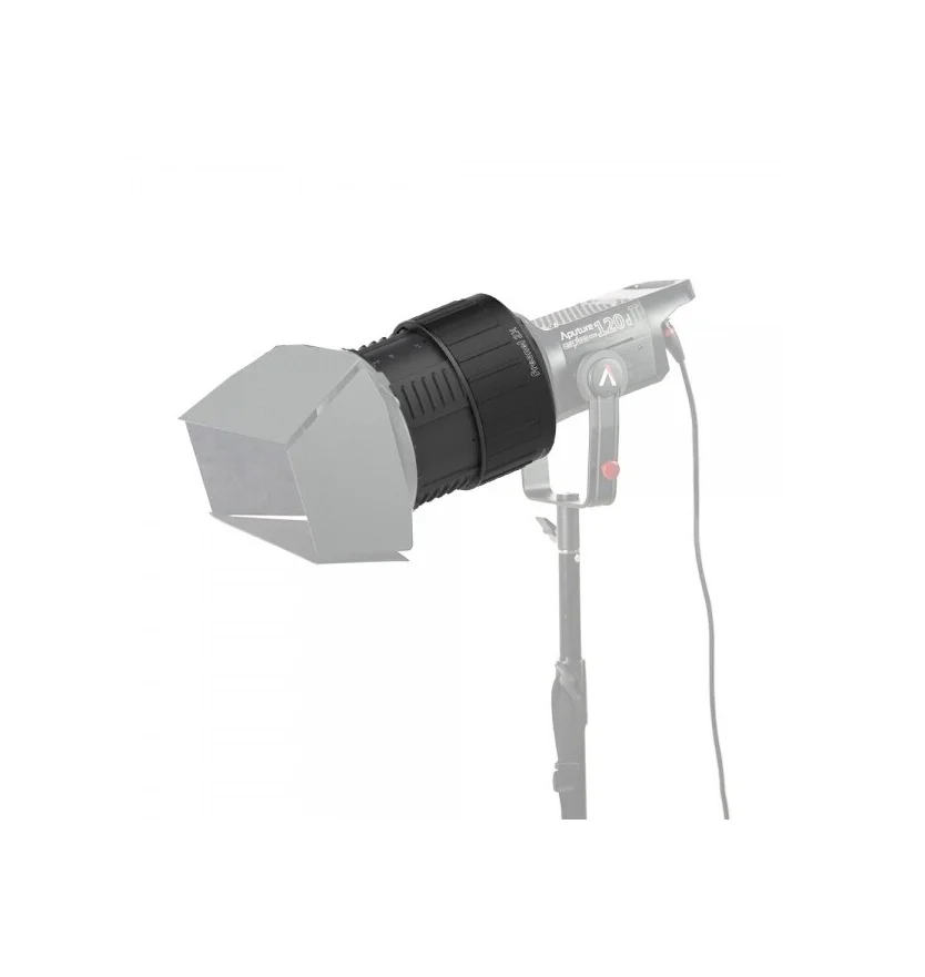 Aputure Fresnel 2X 장착 상태와 바노도어