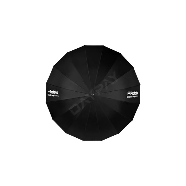 Profoto Umbrella Deep White S 외부 블랙 패널 및 로고가 보이는 정면 모습
