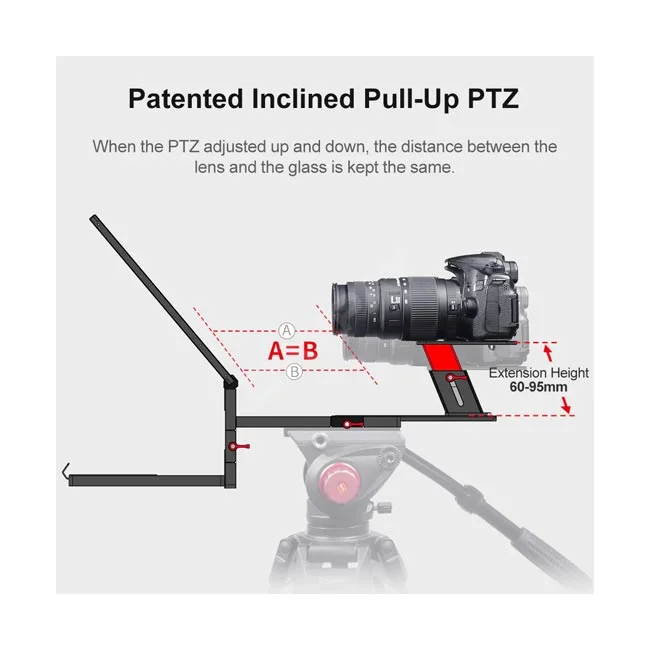 Desview TP170 Portable Teleprompter PTZ 높이 조절 구조와 카메라 장착 상태