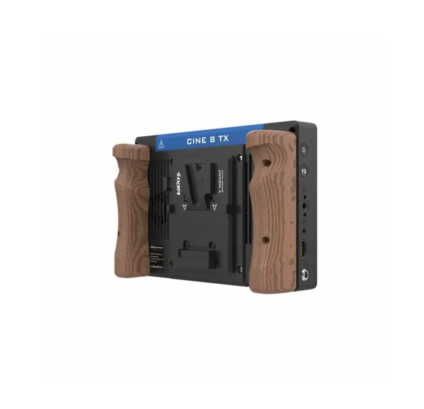 Vaxis CINE 8 Monitor 후면 V마운트 배터리 플레이트와 우드 핸들