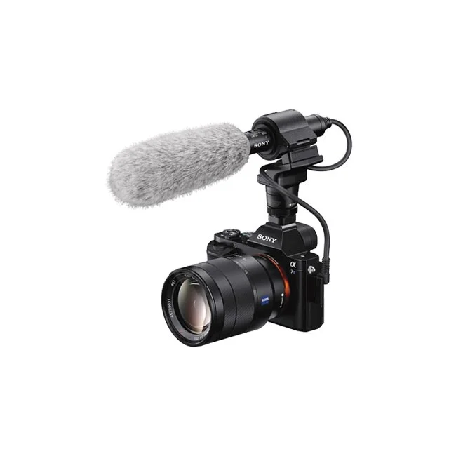 Sony ECM-CG60 마이크와 윈드스크린이 카메라에 장착된 모습