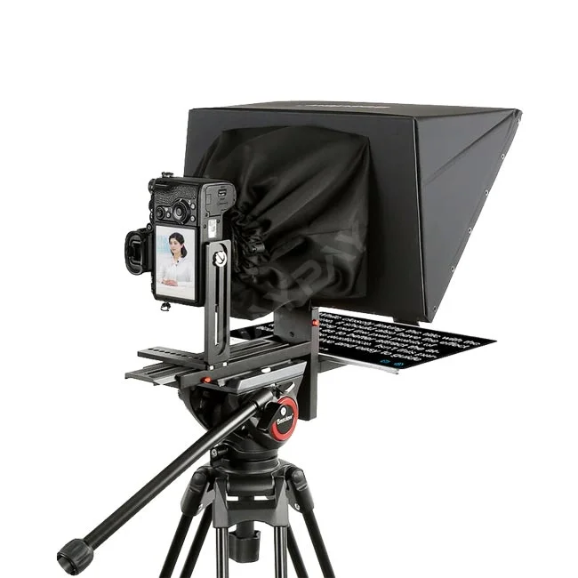 Desview TP170 Portable Teleprompter 삼각대 장착 및 카메라 결합 측면 모습
