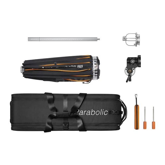 Godox Parabolic P88 Kit 구성품과 전용 케이스