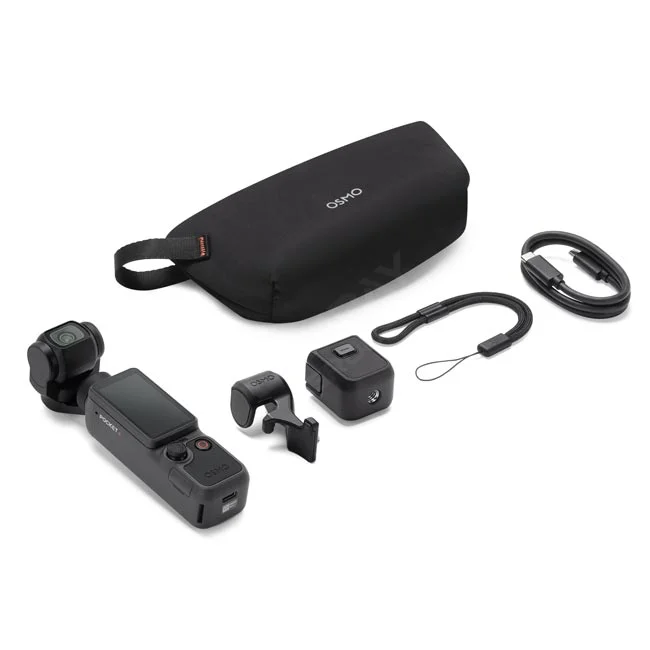 DJI Osmo Pocket 4 본체와 전용 케이스, 액세서리 및 케이블 구성품