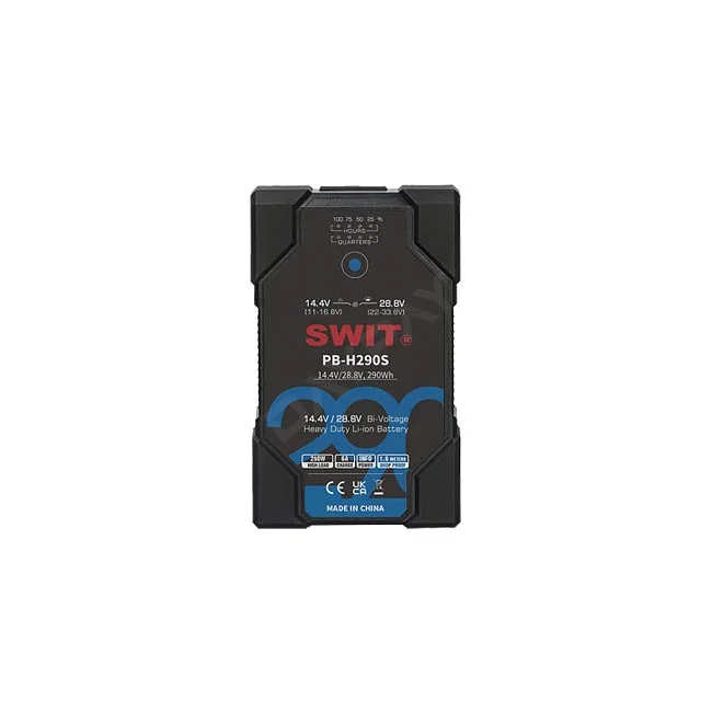 SWIT PB-H290S V-Mount Battery 전면부 배터리 상태 표시 LED와 로고