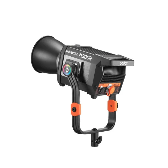 Godox M300R 측면 요크마운트와 컨트롤 부위