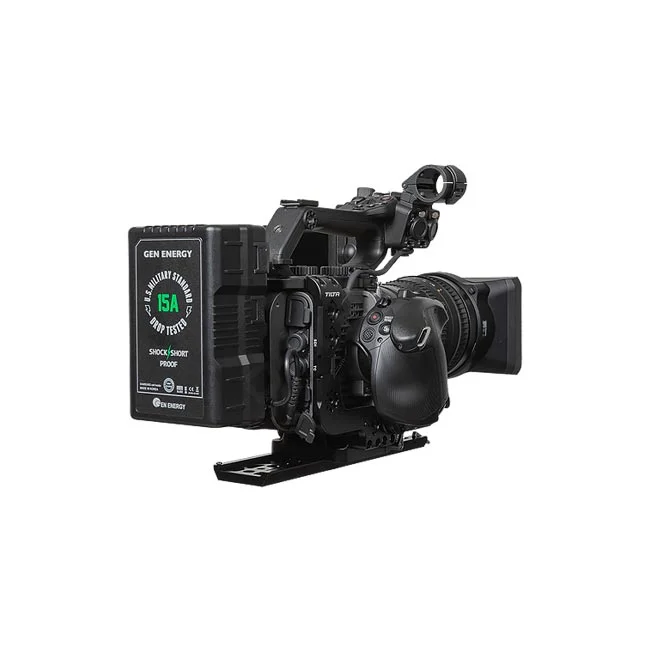 Sony FX6 V-Mount Cage Set 측면 장착 상태와 배터리