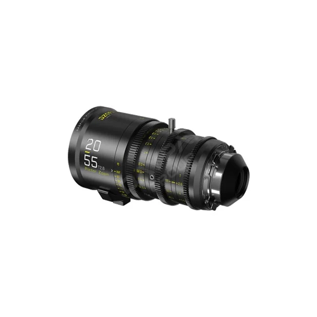 Dzofilm Pictor 20-55mm T2.8 측면 줌링과 포커스링, 그리고 초점 거리 눈금이 보이는 모습
