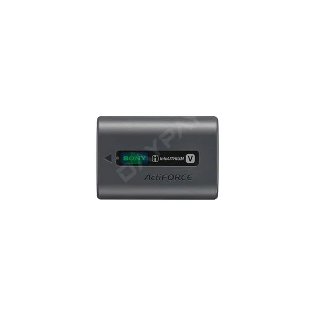 Sony NP-FV70A 배터리 전면부와 로고, 라벨 표시
